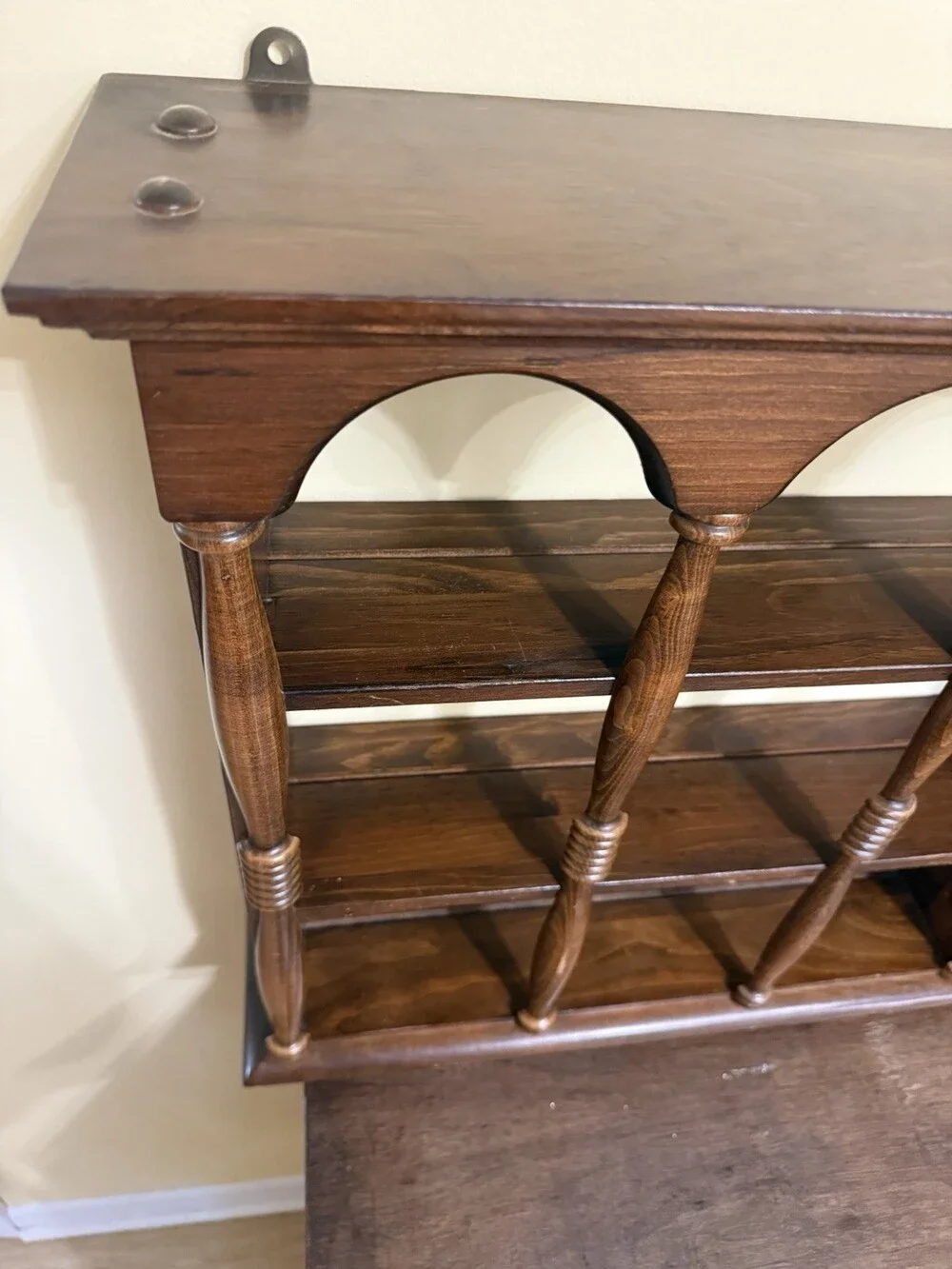 Vintage Cornwall  Wooden Wall Curio Shelf 3 Tiered Tea Cup Display Trinket  MCM